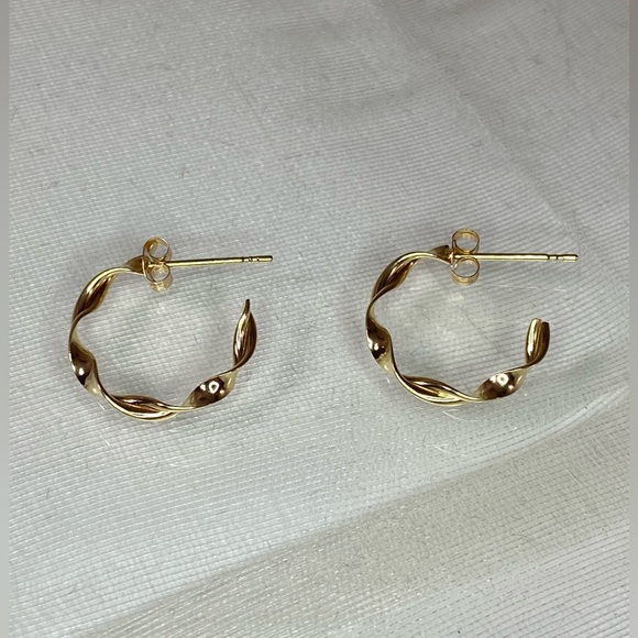 14K YELLOW GOLD twisted half hoop earrings REAL GOLD - Picture 7 of 13